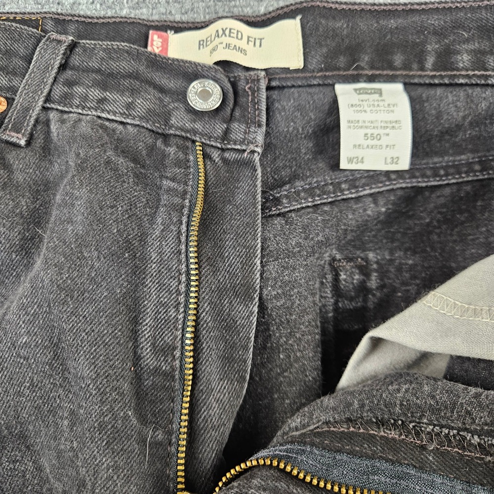 Levis 550 Relaxed Fit Jeans Mens 34x32 Faded Black Denim Tapered Leg 100% Cotton - Picture 5 of 10